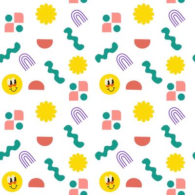 Playful abstract pattern with smiley faces and geometric shapes for cyber monday