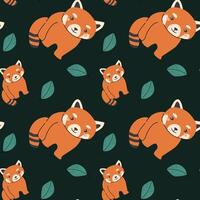 Cute red panda pattern with leaf motif for textile design or wallpaper vector