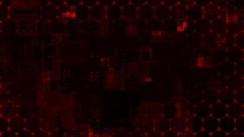 Red color plexus hexagonal shapes big data hi-tech mother board design loop able technological background video
