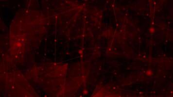Red color wiggling low poly lines and dots plexus faded polygonal design dark geometrical background video