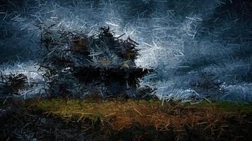 Terrible scene with an abandoned house, made of sharp fragments video