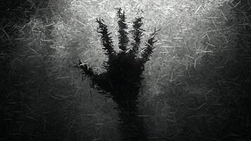Scary scene with a hand in the fog, made of sharp fragments video