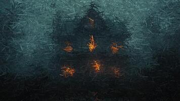 Scary scene with haunted house in the night fog, made of sharp fragments video