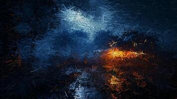 Terrifying night scene with a house near the forest, made of sharp fragments video