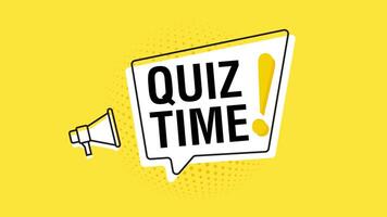 animation quiz time text with megaphone for announcements on yellow background video