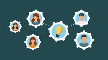 animation business team work with light bulb for idea,business solution.Gears Humans Teamwork video