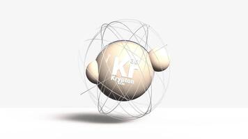 Krypton Kr 36 3d atom model animation gas element from periodic table on clean white background video