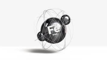 Iron Fe 26 Atomic model titanium metal 3d animation element from periodic table on clean white background video