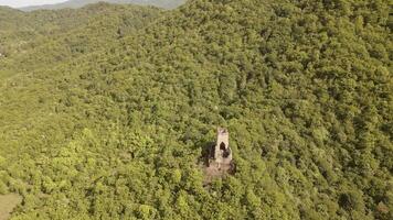 Aerial Chekili Tower. Hidden Medieval Outpost in Kakheti, Georgia.Solitary tower once served as a strategic lookout, guarding key routes through the region video