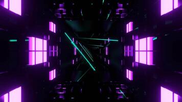 Turquoise and Purple Cyber Tunnel with Glowing Neon Lines and Squares Background VJ Loop in 4K video