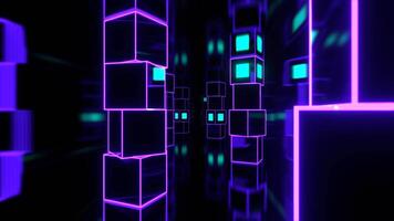 Turquoise and Purple Futuristic Strobe Corridor with Abstract Cube Columns Background VJ Loop in 4K video
