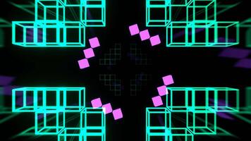 Turquoise and Purple Neon Flashing Geometric Cube Patterns Background VJ Loop in 4K video