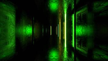 Yellow and Green Futuristic Cyber Tunnel with Neon Strobe Rods Background VJ Loop in 4K video