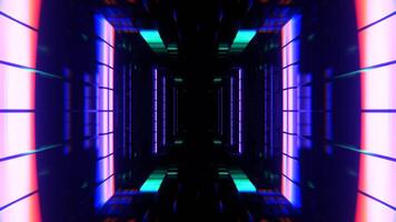 Turquoise and Purple Cyber Tunnel with Glowing Neon Squares Background VJ Loop in 4K video