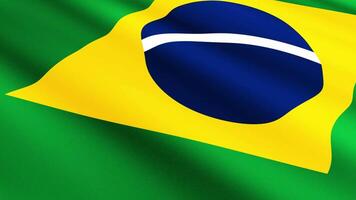 Brasil bandeira acenando suavemente dentro a vento, fechar-se quadro completo perspectiva, suave tecido textura, lento movimento, natural movimento, acenando bandeira fundo video