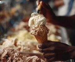Gelato scooping at ice cream parlor photo