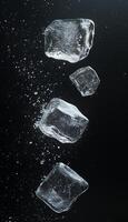 Water ice cube with bubble splashing floating on water at story vertical background photo