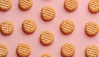 Biscuit rounded small pattern seamless crunchy cake on pink background photo