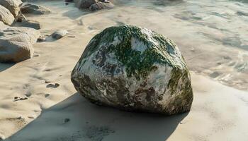 Stone covered by algae on seashore ocean photo