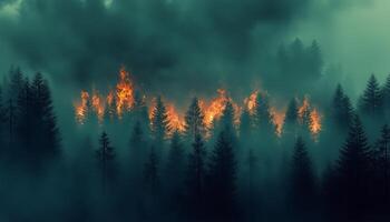 forest fires danger nature disaster with smoke air pollution photo