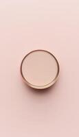 Badge blank pink gold frame mockup on grey vertical wall background photo
