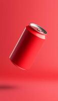 Soda red tin mockup floating on air water drink container branding photo