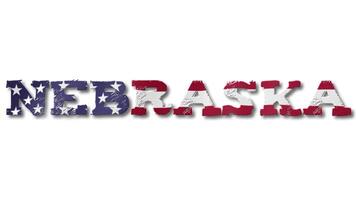 Nebraska Text with USA Flag Waving Inside. Seamless Loop Animation on Transparent Background. video