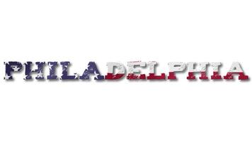 Philadelphia Text with USA Flag Waving Inside. Seamless Loop Animation on Transparent Background. video