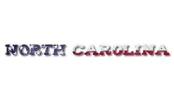 North Carolina Text with USA Flag Waving Inside. Seamless Loop Animation on Transparent Background. video