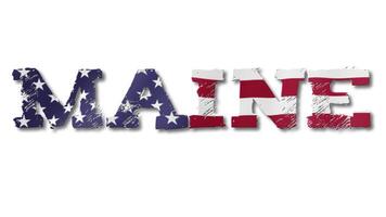 Maine Text with USA Flag Waving Inside. Seamless Loop Animation on Transparent Background. video