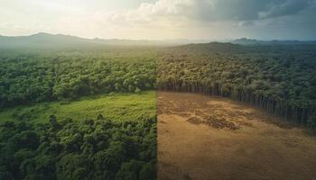 One side lush green and dried land in other side travel change vegetation photo