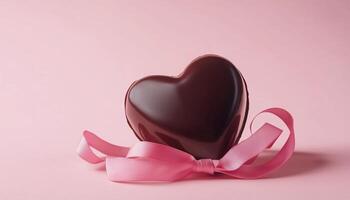 Chocolate heart shaped and pink ribbon sweet snack delicious copy space soft background photo