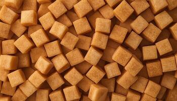 Brown sugar cube sweetener for delicious food and drink pattern background photo
