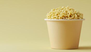 Noodle on blank compostable paper cup mockup for delivery packaging on solid background photo