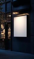 Store sign white blank square board label name identity mockup on wall building photo