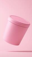 Pink matte packaging food cream jar mockup with smooth story background photo