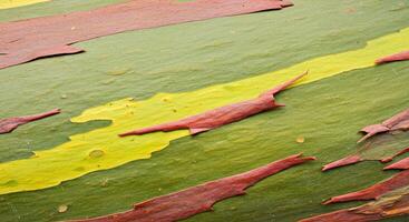 Vivid Peeling Bark Texture High Resolution Green Yellow Red Layers photo