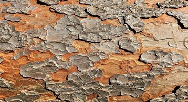 Aged Flaky Bark Texture with Uneven Surface and Contrasting Light Dark Shades photo