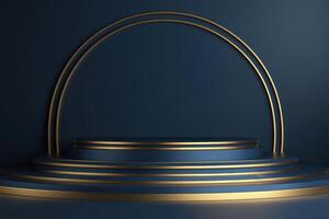 gold podium with blue wall background 3d render photo
