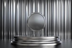 silver podium with round mirror on top of it photo