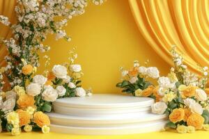 yellow background with flowers and stage photo