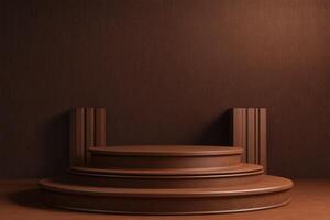 empty podium with wooden floor and wall photo