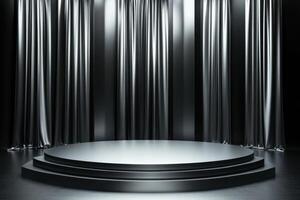 stage with black curtain and podium photo