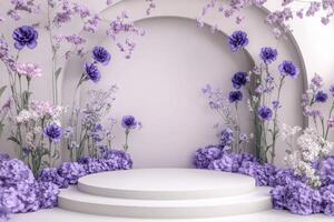 purple flowers and white walls in a room photo