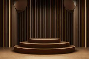 an empty stage with a podium and lights photo
