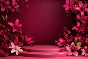 pink flowers and stage with a flower border photo