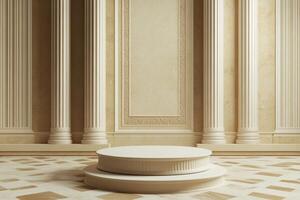 an empty room with columns and columns photo