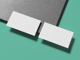 Modern and clean white business cards displayed on a polished marble surface, emphasizing simplicity and elegance. photo