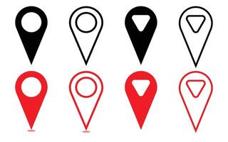 Collection of Location Marker Icons in Black and Red vector