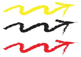 Three Abstract Wavy Arrows in Red Black and Yellow vector
